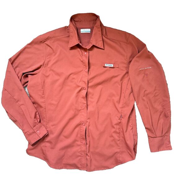 Columbia Womens PFG Large Vented Snap Button Front Omni Shield Tab Sleeves Shirt - Picture 1 of 4